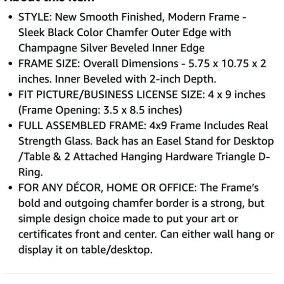 Business license frame, black and silver wood NWT - Picture 5 of 5